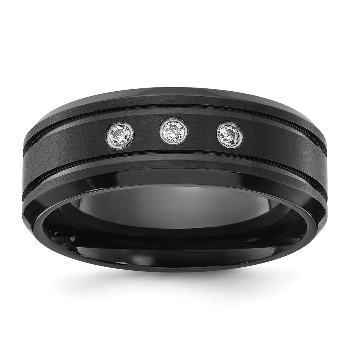 Chisel Stainless Steel Brushed and Polished Black IP-plated with CZ 8mm Band