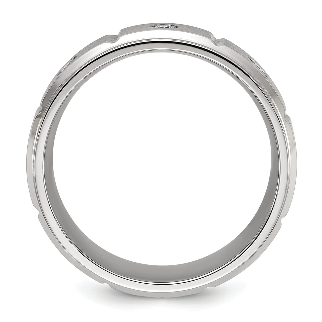 Chisel Stainless Steel Brushed and Polished Grooved with CZ 8mm Band