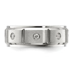 Chisel Stainless Steel Brushed and Polished Grooved with CZ 8mm Band