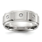 Chisel Stainless Steel Brushed and Polished Grooved with CZ 8mm Band
