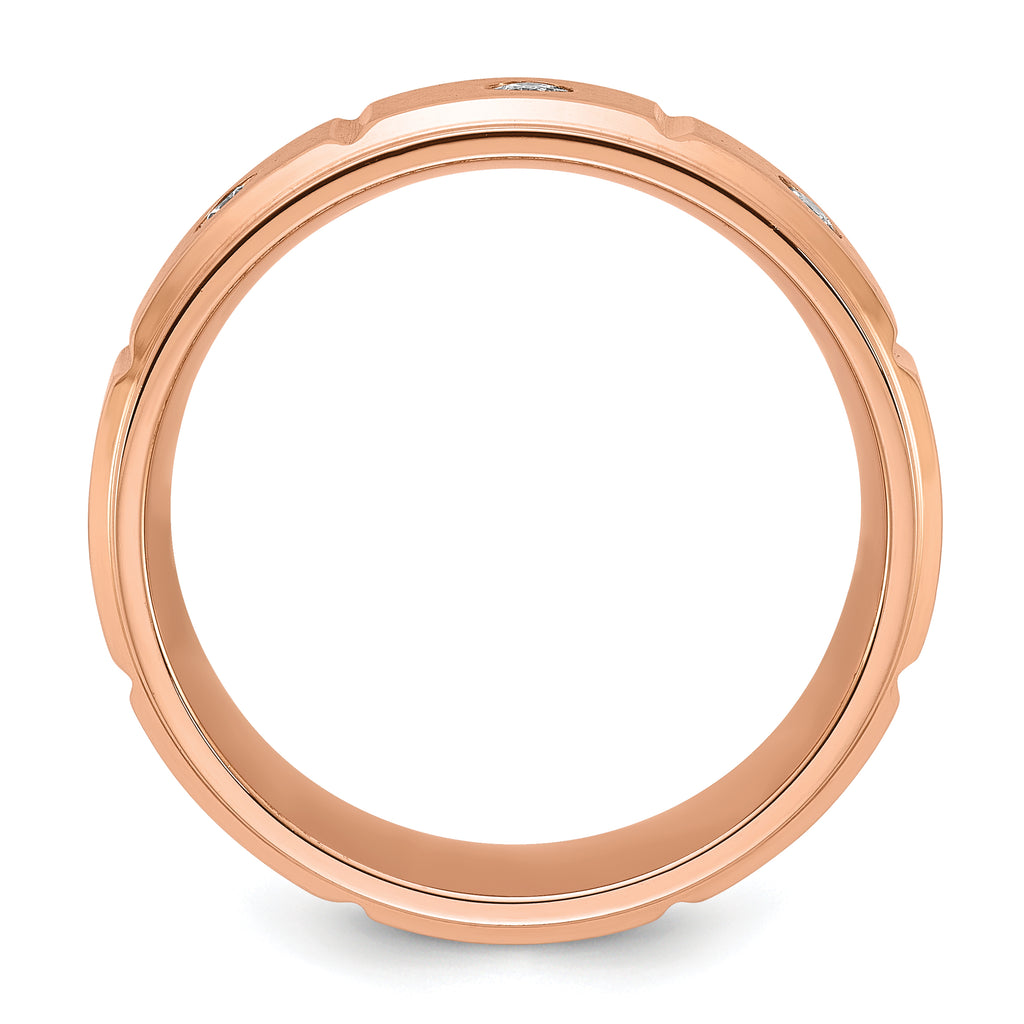 Chisel Stainless Steel Brushed and Polished Rose IP-plated with CZ 8mm Band