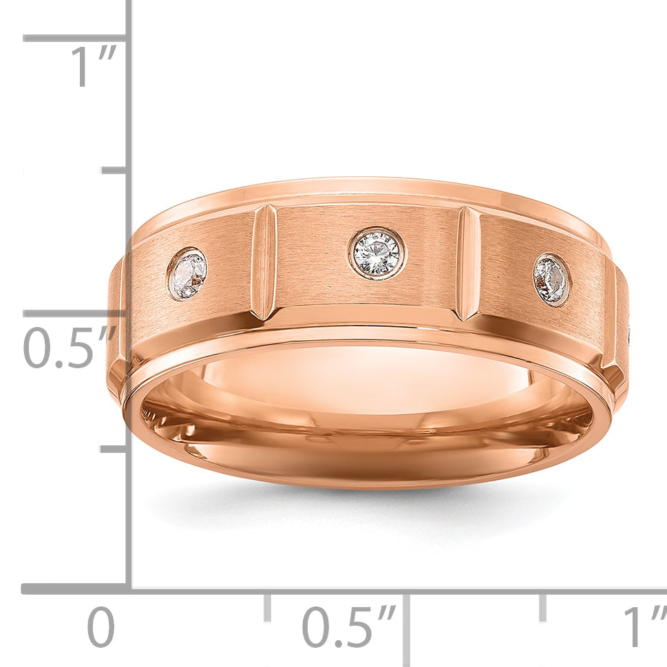 Chisel Stainless Steel Brushed and Polished Rose IP-plated with CZ 8mm Band