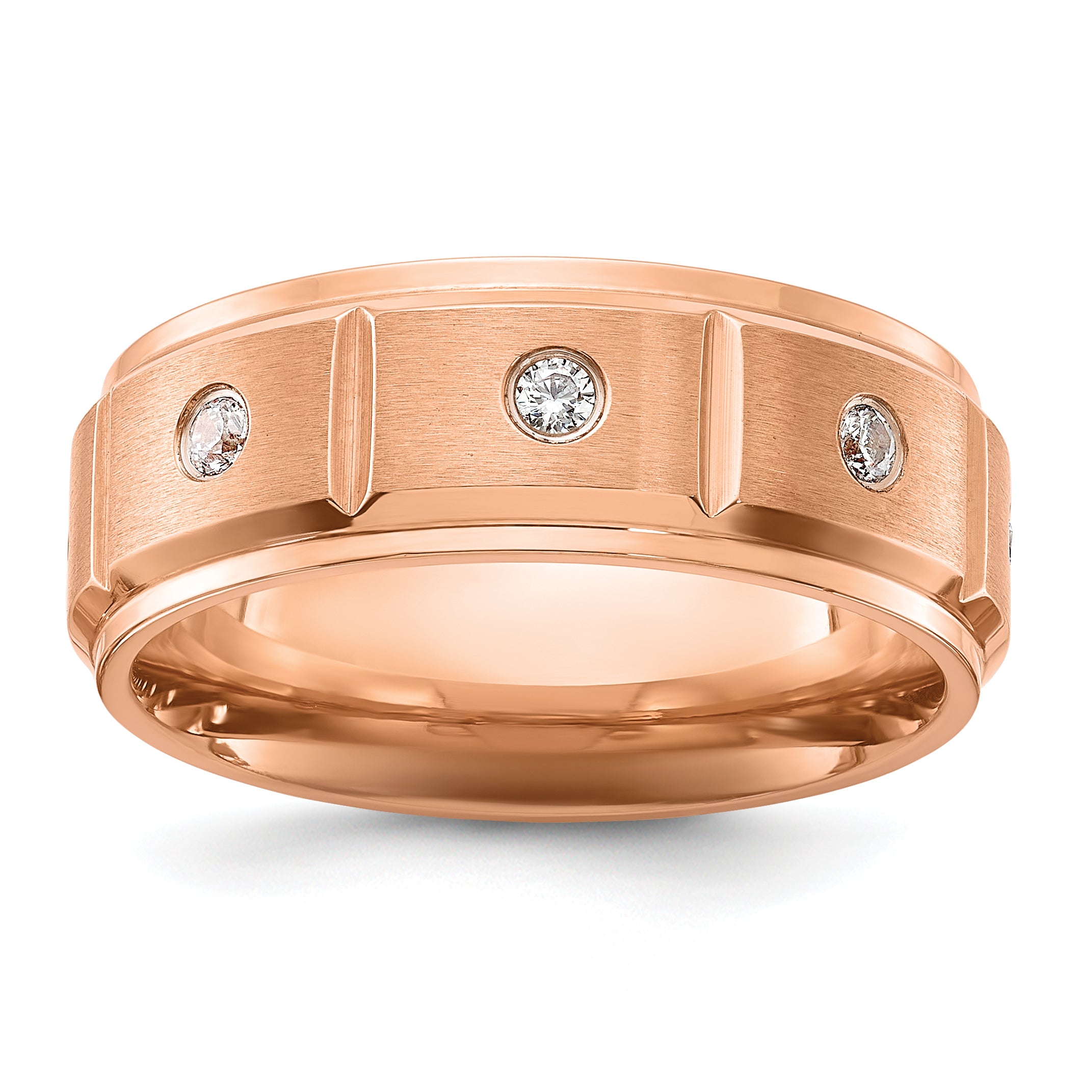 Chisel Stainless Steel Brushed and Polished Rose IP-plated with CZ 8mm Band Main image