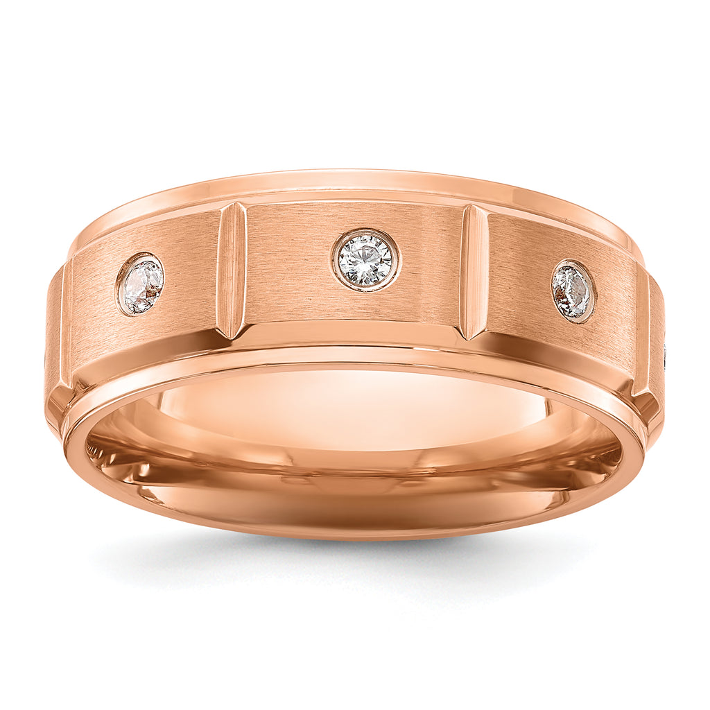Chisel Stainless Steel Brushed and Polished Rose IP-plated with CZ 8mm Band