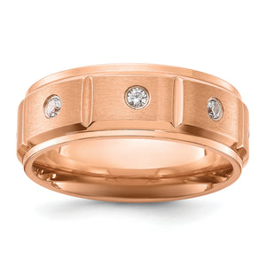 Chisel Stainless Steel Brushed and Polished Rose IP-plated with CZ 8mm Band