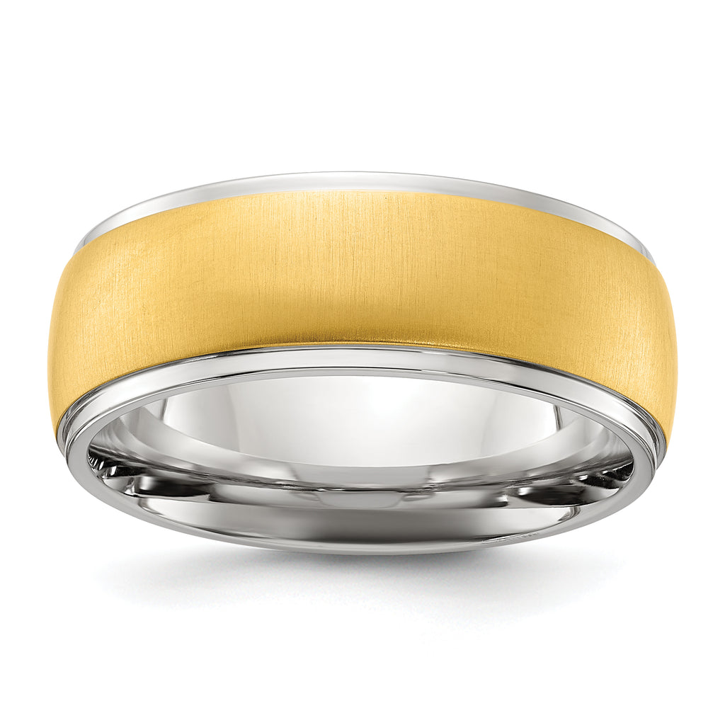 Chisel Stainless Steel Polished with Brushed Yellow IP-plated Center 8mm Band