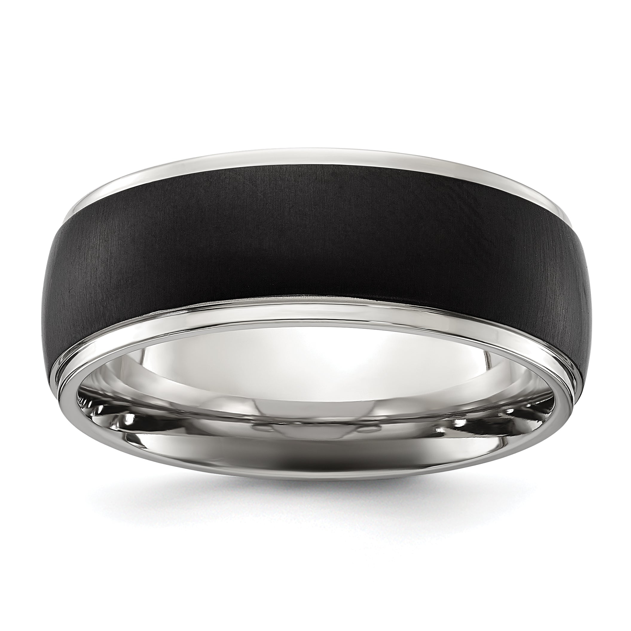Chisel Stainless Steel Polished with Brushed Black IP-plated Center 8mm Band Main image