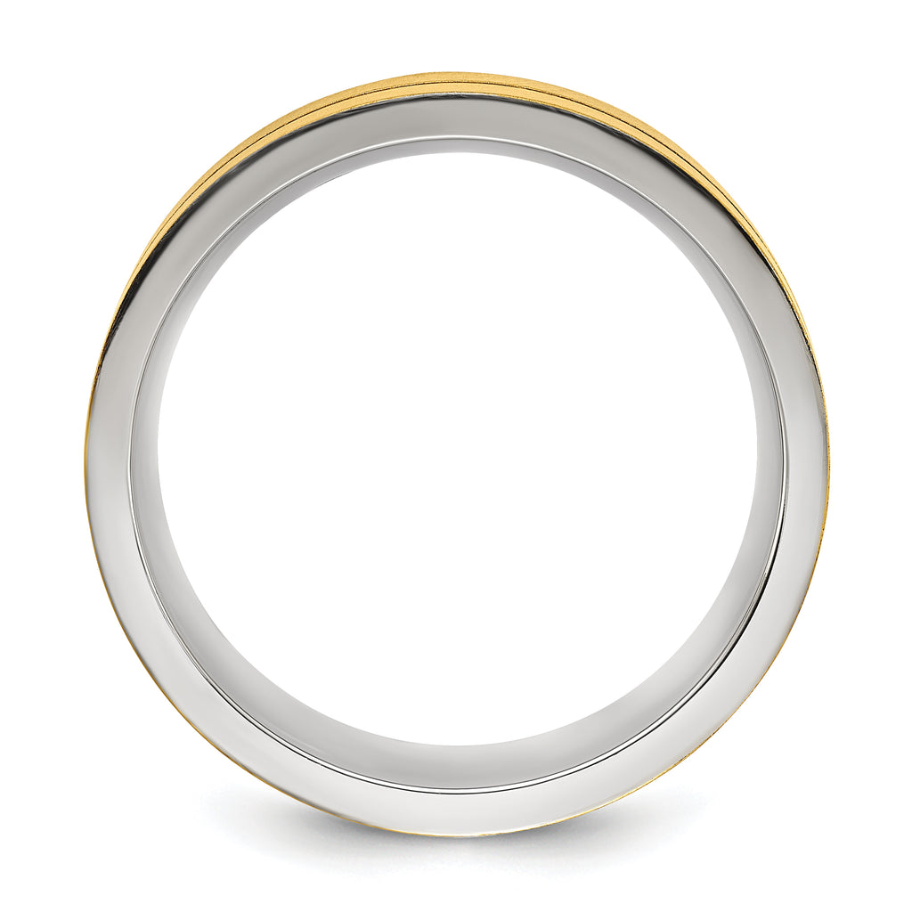 Chisel Stainless Steel Brushed and Polished Yellow IP-plated Grooved 8mm Band