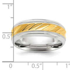 Chisel Stainless Steel Polished with Yellow IP-plated Grooved Center 8mm Band