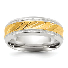 Chisel Stainless Steel Polished with Yellow IP-plated Grooved Center 8mm Band