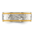 Chisel Stainless Steel Brushed and Polished Hammered Yellow IP-plated 8mm Band