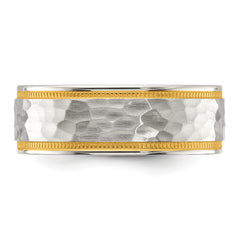 Chisel Stainless Steel Brushed and Polished Hammered Yellow IP-plated 8mm Band