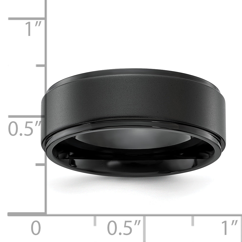 Chisel Stainless Steel Polished Black IP-plated Brushed Center 8mm Band
