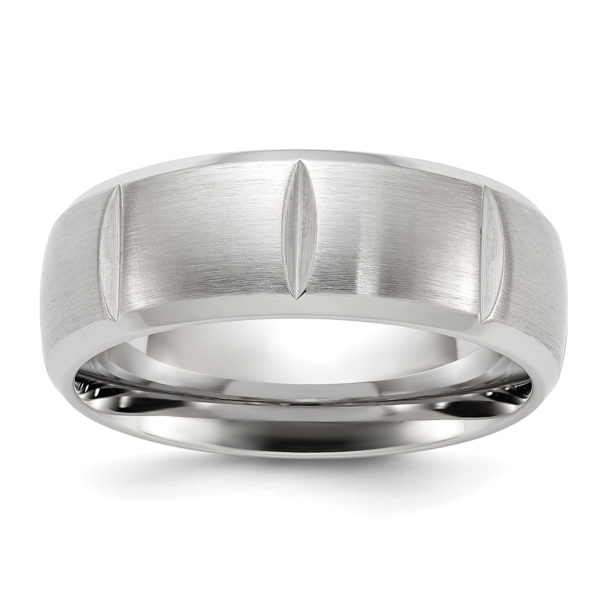 Chisel Stainless Steel Brushed and Polished Grooved 8mm Band