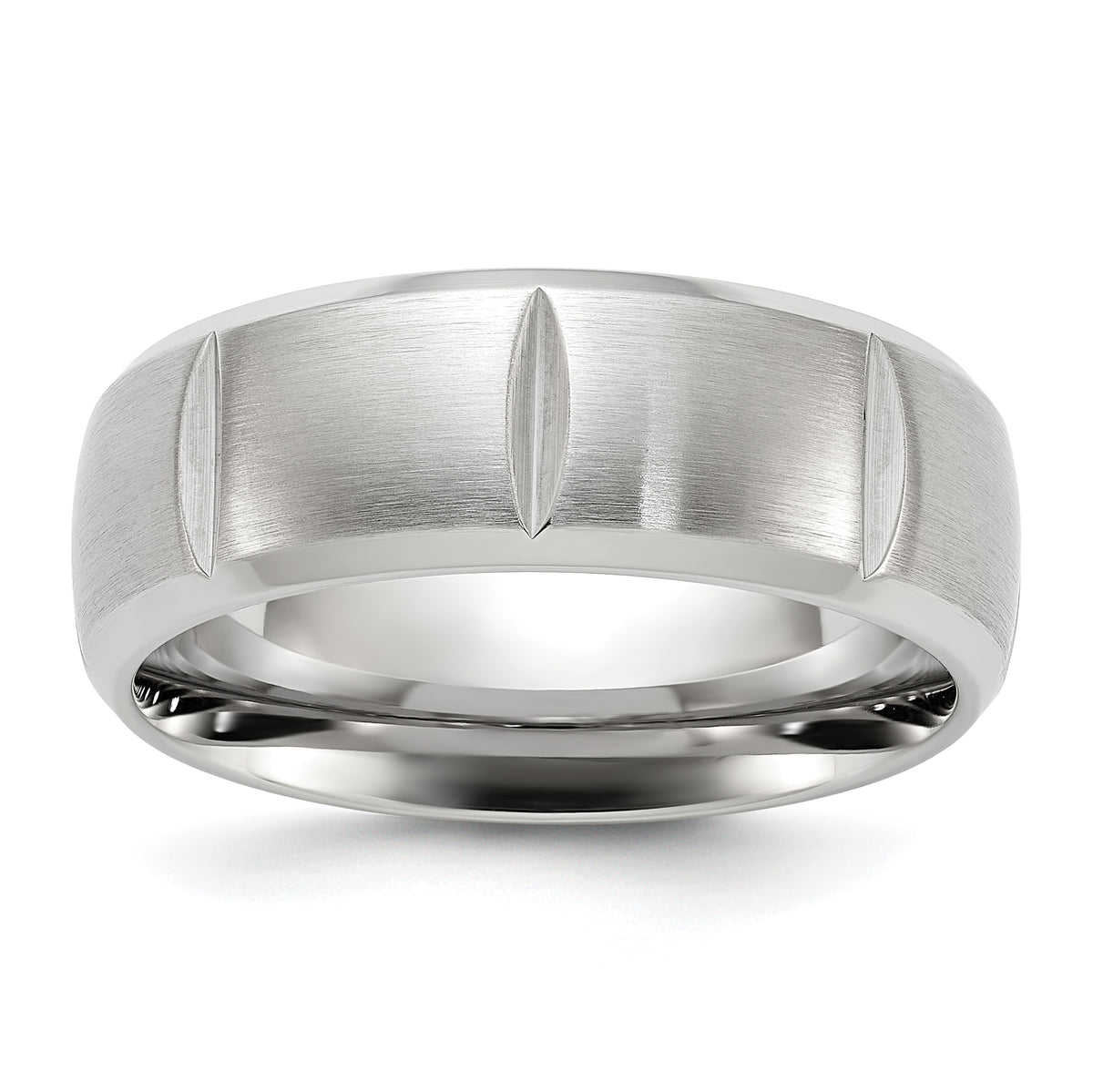 Chisel Stainless Steel Brushed and Polished Grooved 8mm Band