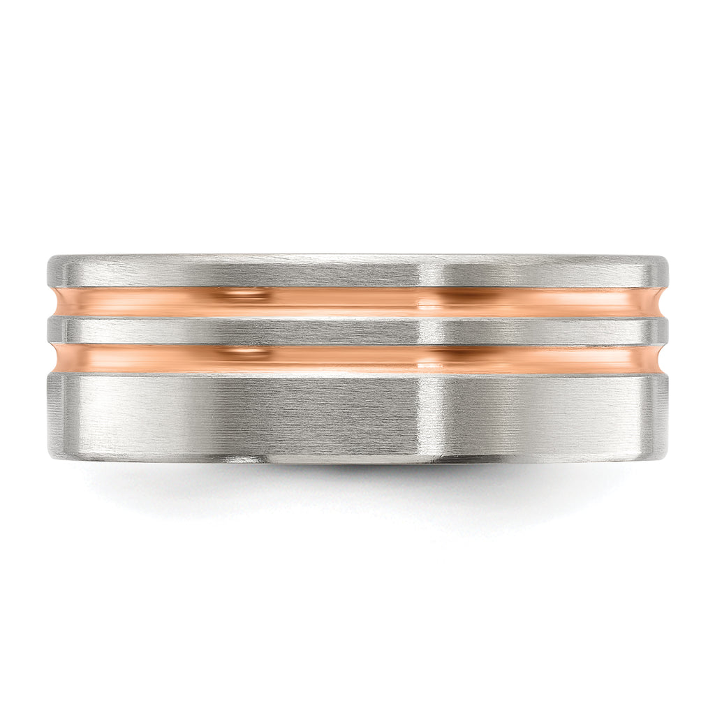 Chisel Stainless Steel Brushed Rose IP-plated Stripes 8mm Band