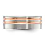 Chisel Stainless Steel Brushed Rose IP-plated Stripes 8mm Band
