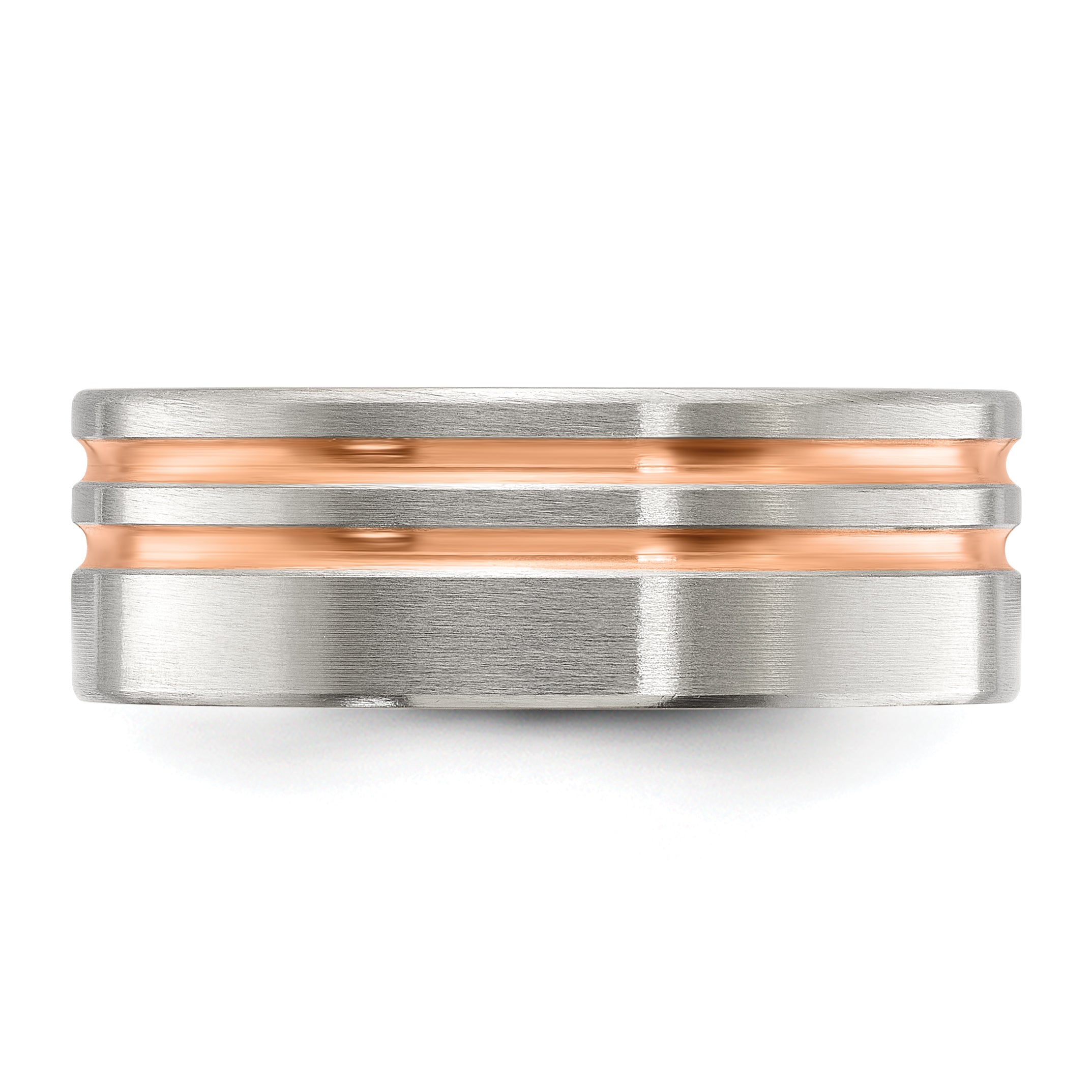 Chisel Stainless Steel Brushed Rose IP-plated Stripes 8mm Band