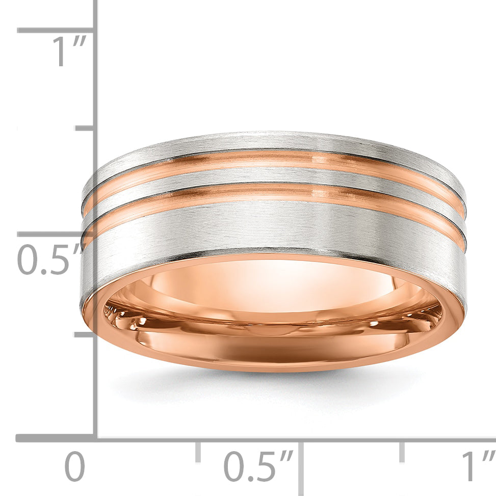 Chisel Stainless Steel Brushed Rose IP-plated Stripes 8mm Band
