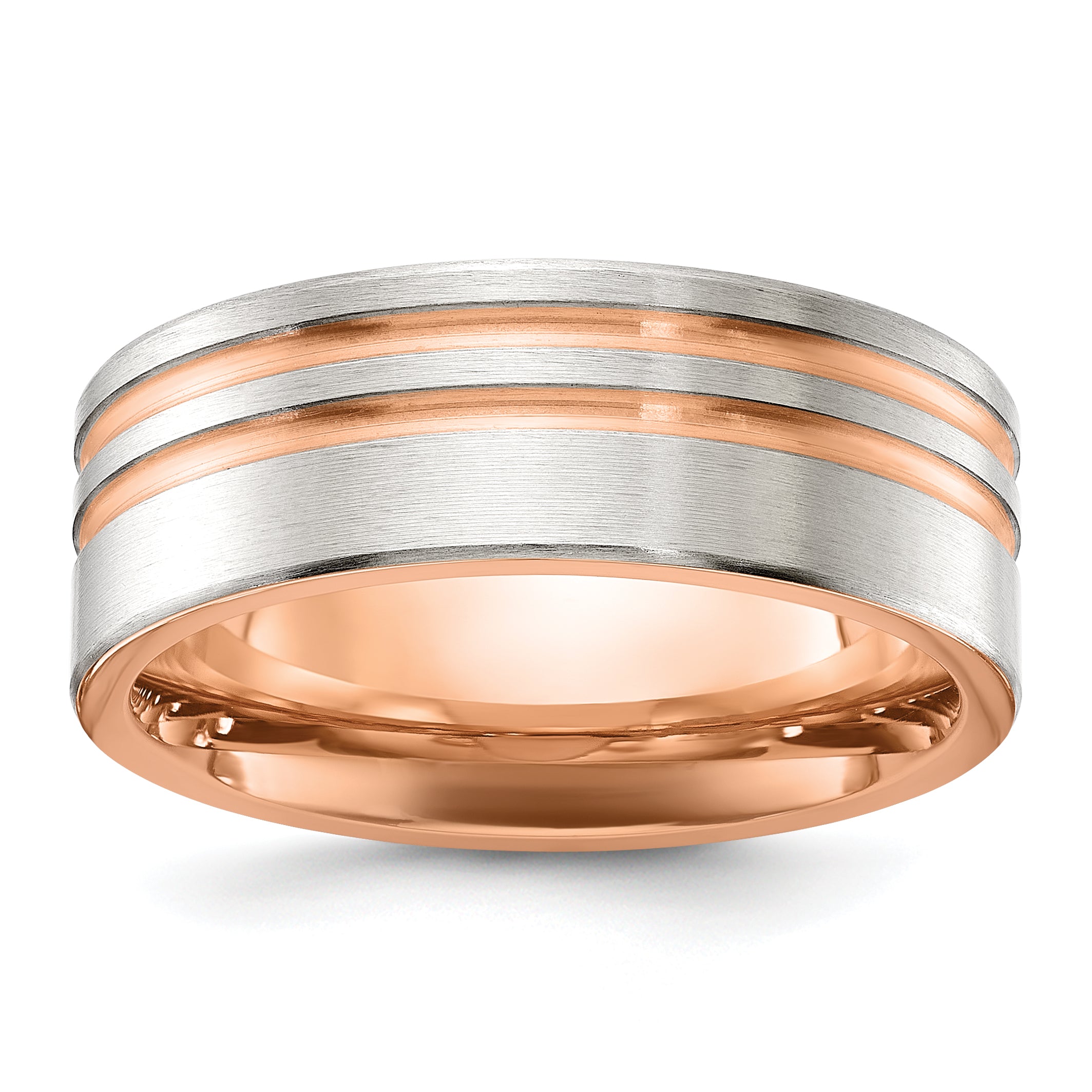 Chisel Stainless Steel Brushed Rose IP-plated Stripes 8mm Band Main image