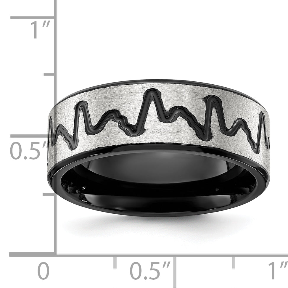 Chisel Stainless Steel Brushed Black IP-plated Heartbeat 8mm Band