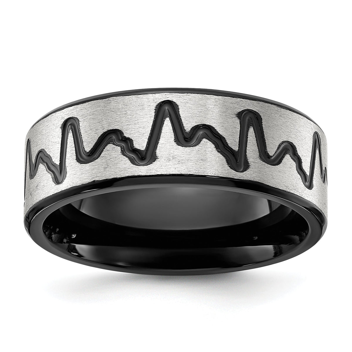 Chisel Heartbeat Wedding Band in Black IP-Plated Stainless Steel, 8mm Brushed, Size 8–13 - Sophia Jewelers Main image