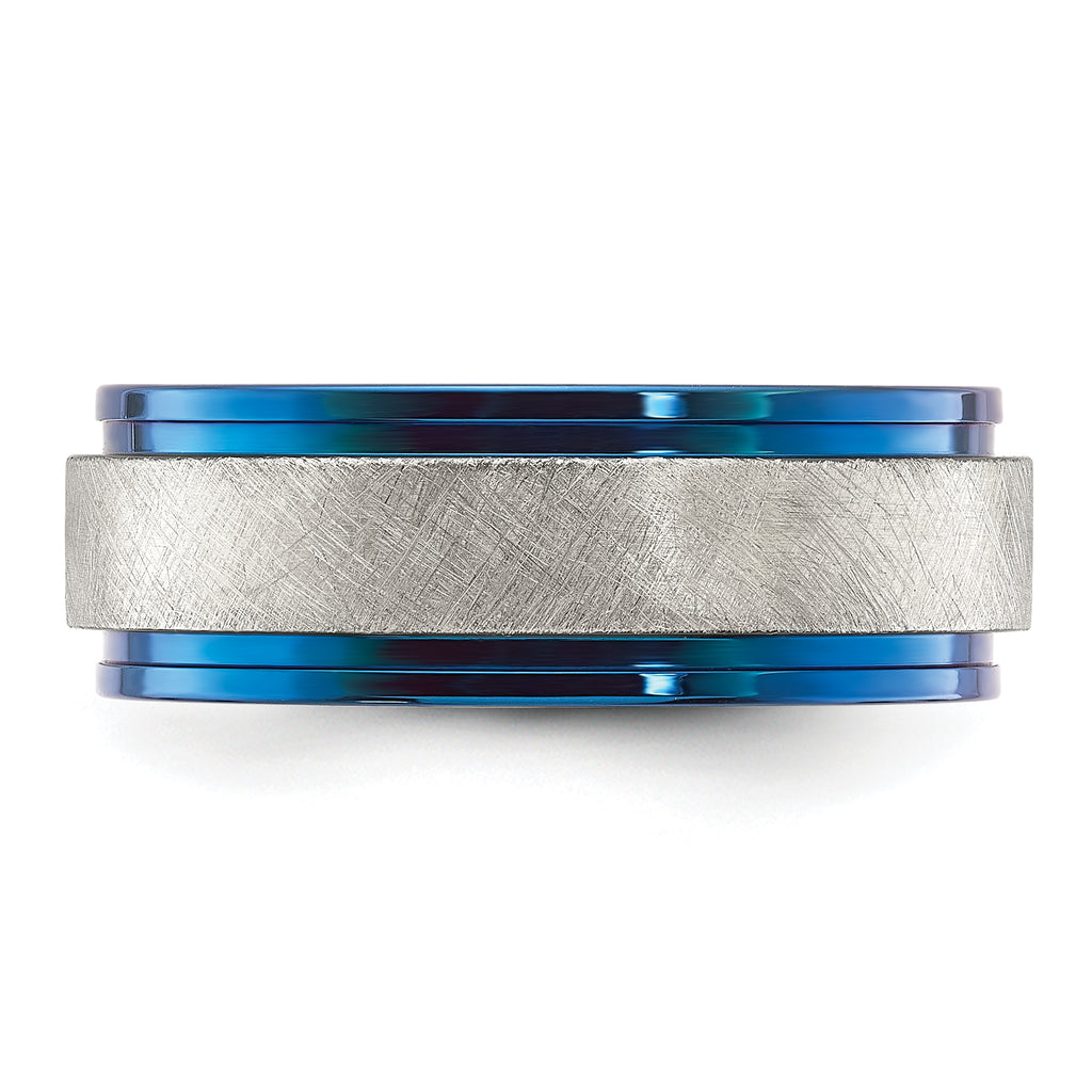 Chisel Stainless Steel Polished Blue IP-plated with Scratch Finish Center 8mm Band