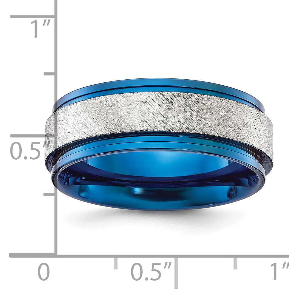 Chisel Stainless Steel Polished Blue IP-plated with Scratch Finish Center 8mm Band