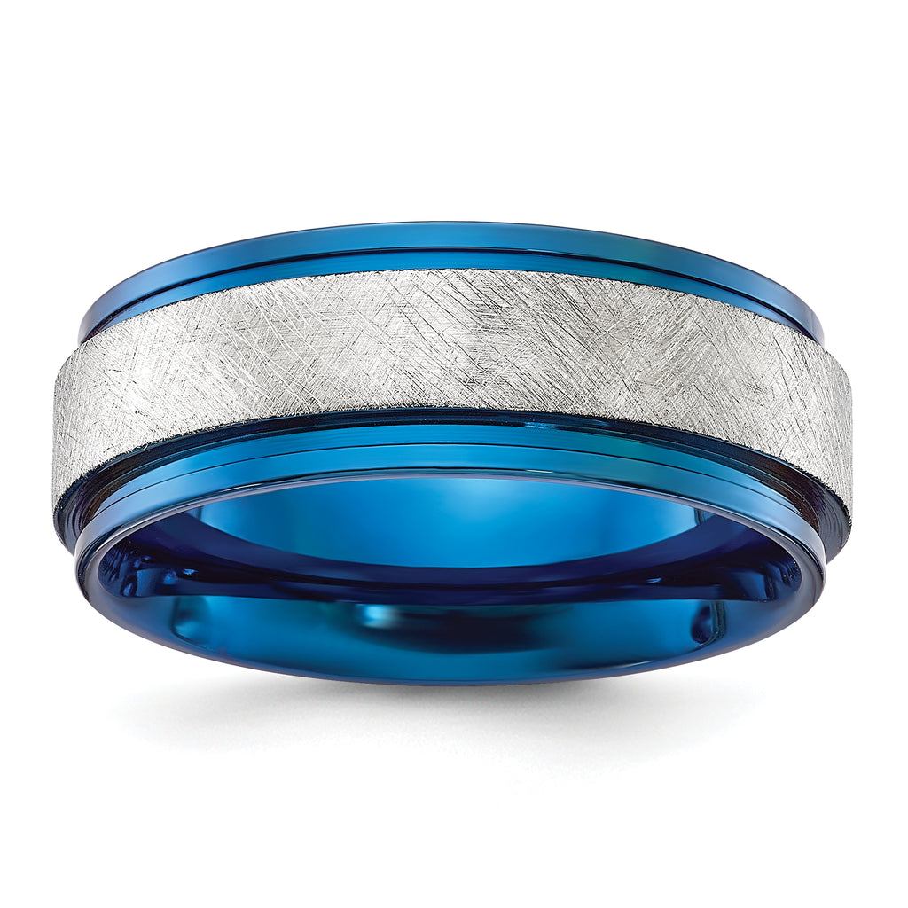 Chisel Stainless Steel Polished Blue IP-plated with Scratch Finish Center 8mm Band