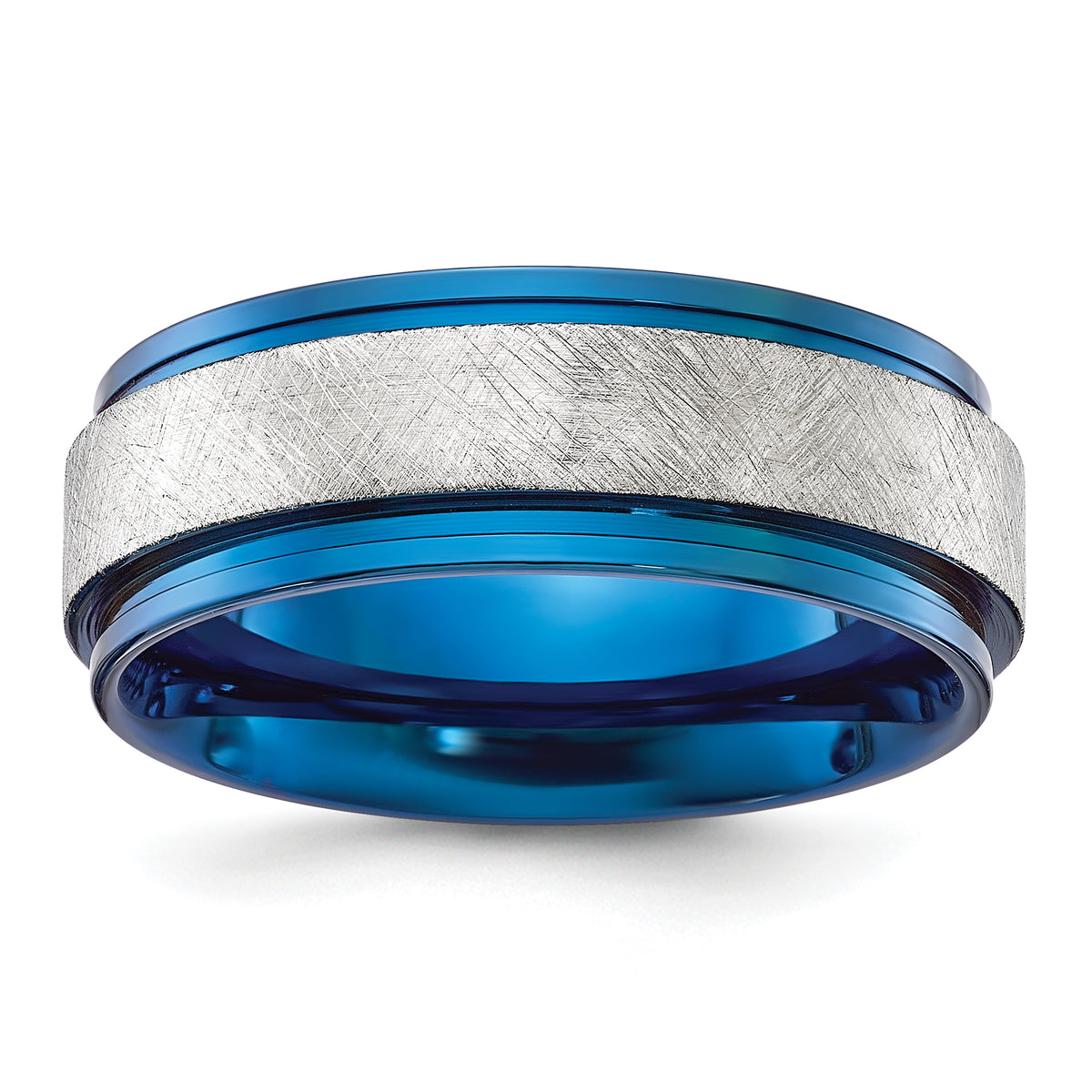 Chisel Stainless Steel Polished Blue IP-plated with Scratch Finish Center 8mm Band