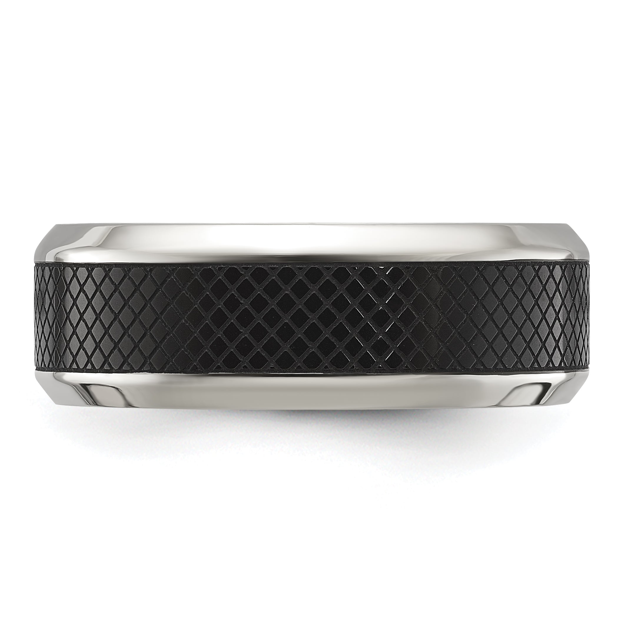 Chisel Stainless Steel Polished with Textured Black IP-plated Center 8mm Band