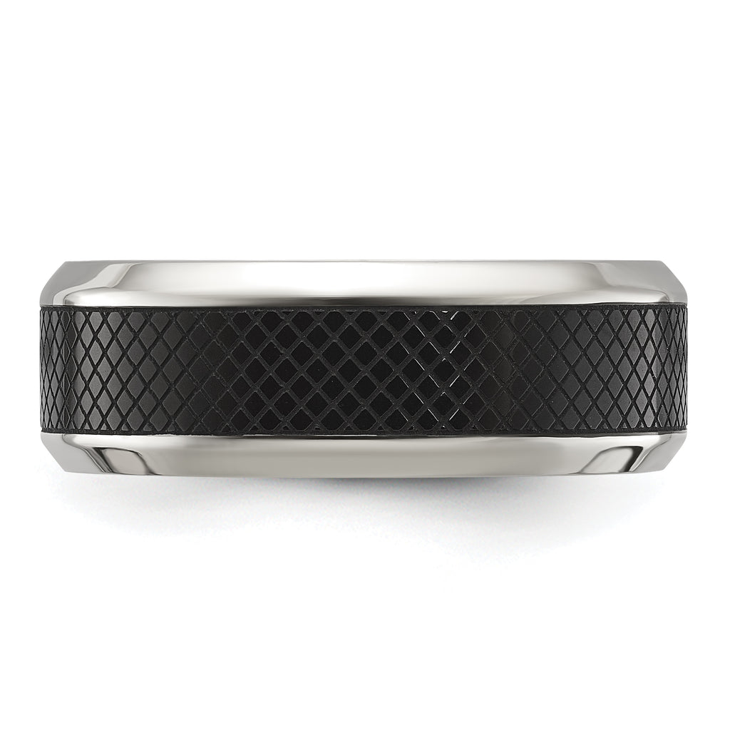 Chisel Stainless Steel Polished with Textured Black IP-plated Center 8mm Band