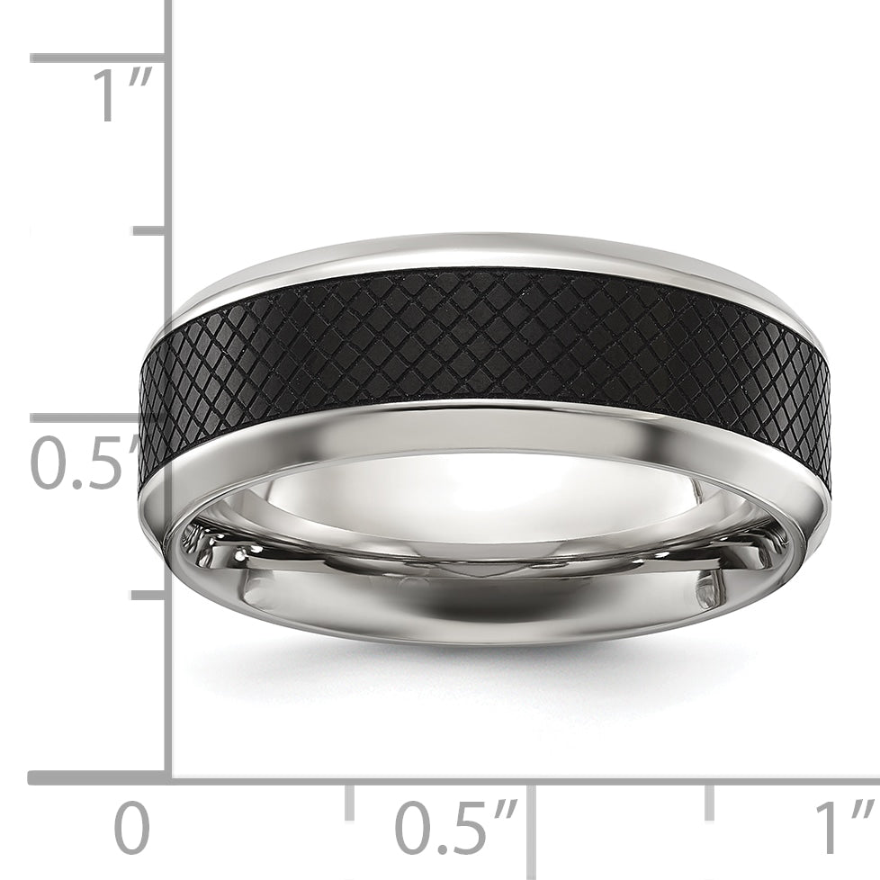 Chisel Stainless Steel Polished with Textured Black IP-plated Center 8mm Band
