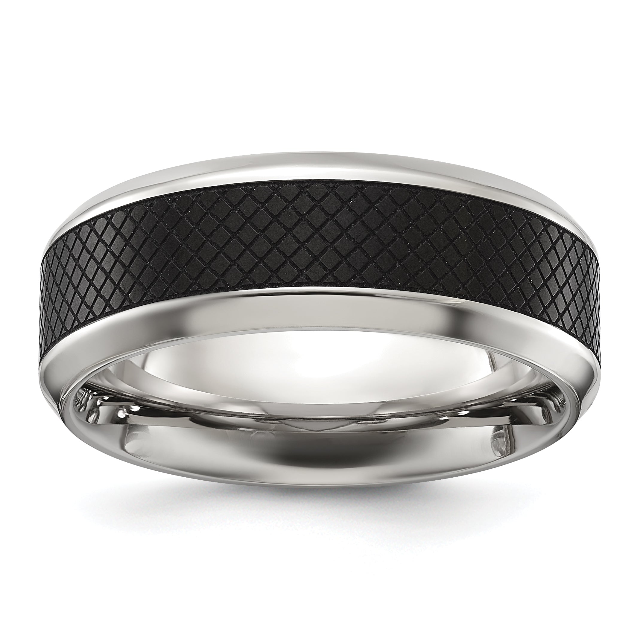 Chisel Stainless Steel Polished with Textured Black IP-plated Center 8mm Band Main image