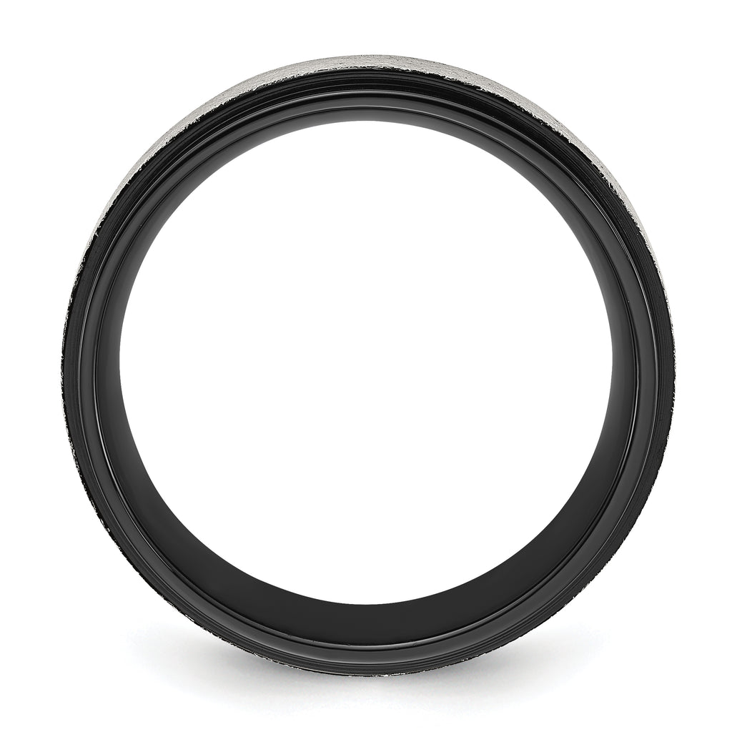 Chisel Stainless Steel Polished Black IP-plated with Scratch Finish Center 8mm Band