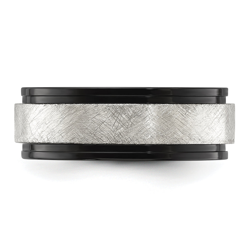 Chisel Stainless Steel Polished Black IP-plated with Scratch Finish Center 8mm Band