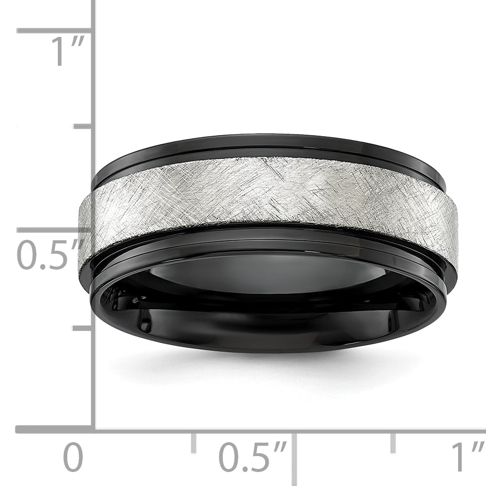 Chisel Stainless Steel Polished Black IP-plated with Scratch Finish Center 8mm Band