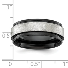 Chisel Stainless Steel Polished Black IP-plated with Scratch Finish Center 8mm Band