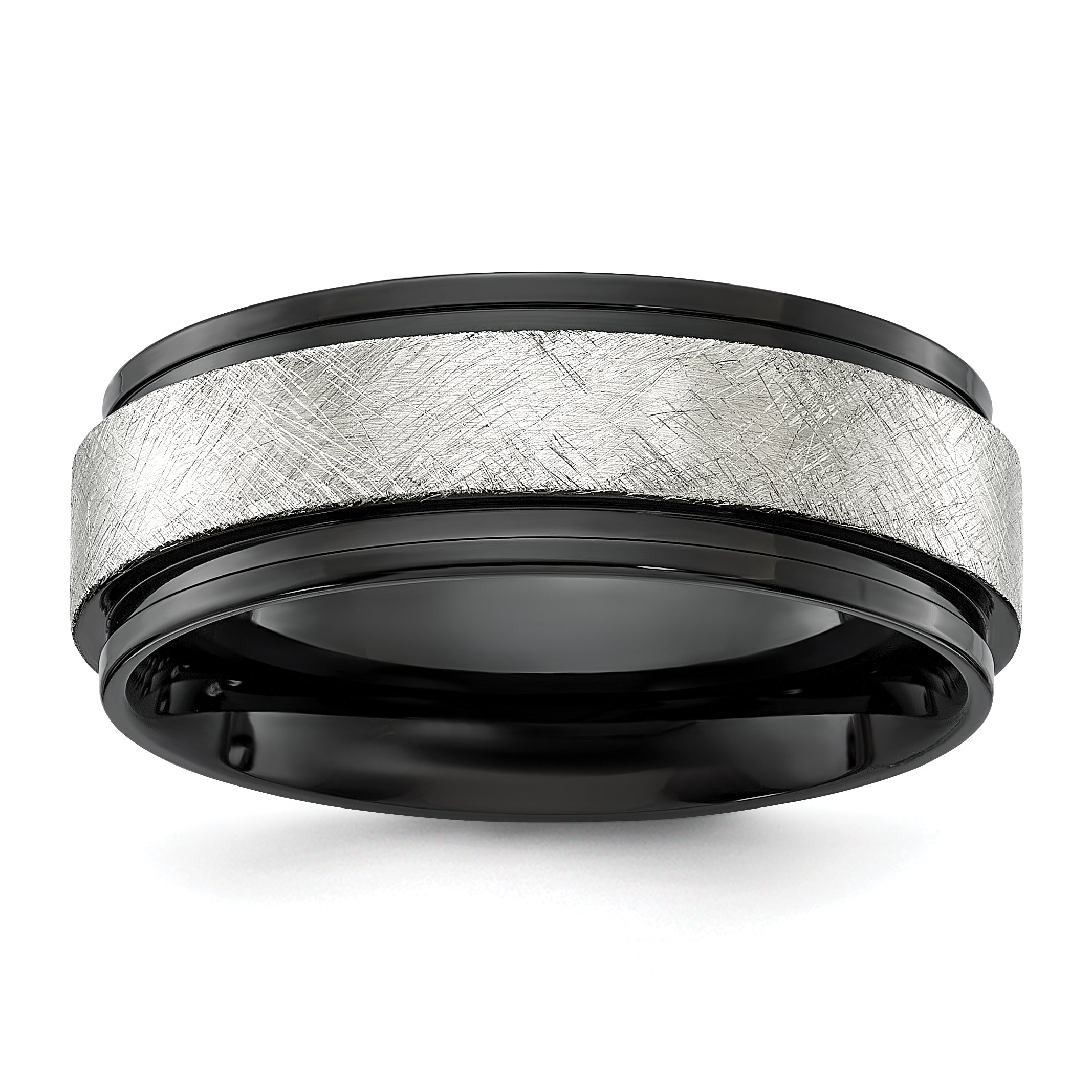 Chisel Stainless Steel Polished Black IP-plated with Scratch Finish Center 8mm Band