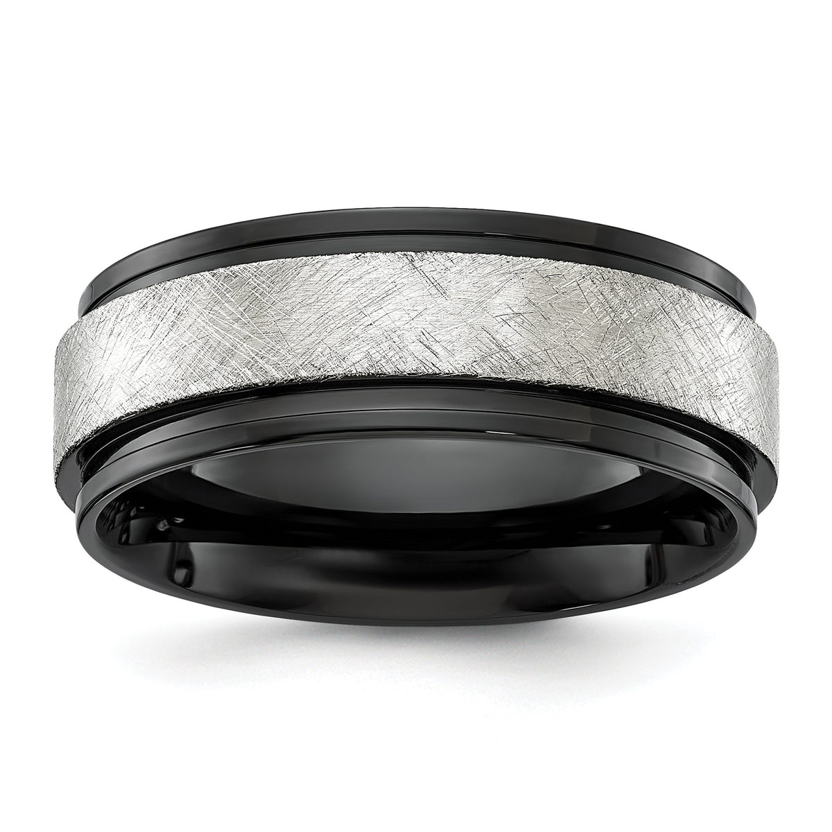 Chisel Scratch Center Wedding Band in Black IP-Plated Stainless Steel, 8mm, Size 8–13 - Sophia Jewelers Main image