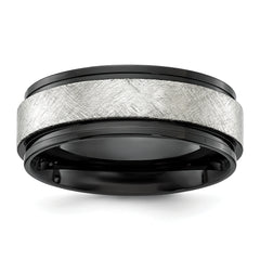 Chisel Stainless Steel Polished Black IP-plated with Scratch Finish Center 8mm Band