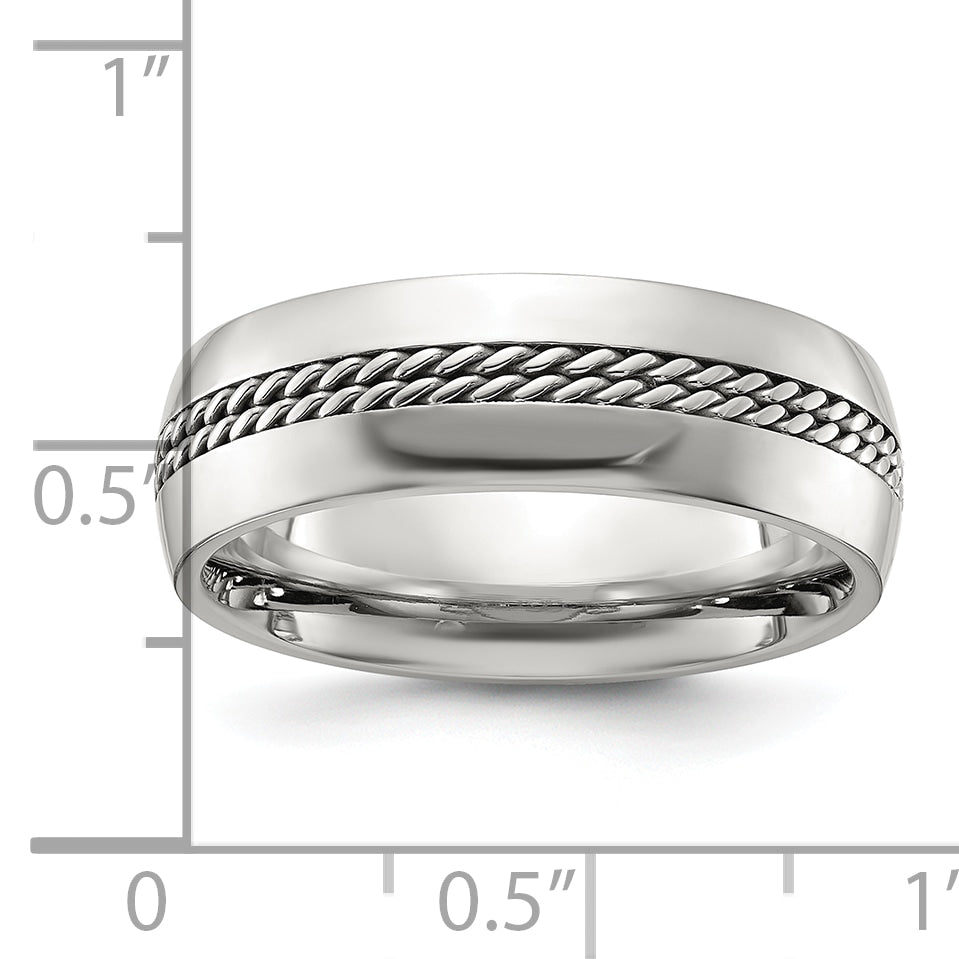 Chisel Stainless Steel Polished with Chain Inlay 7mm Center