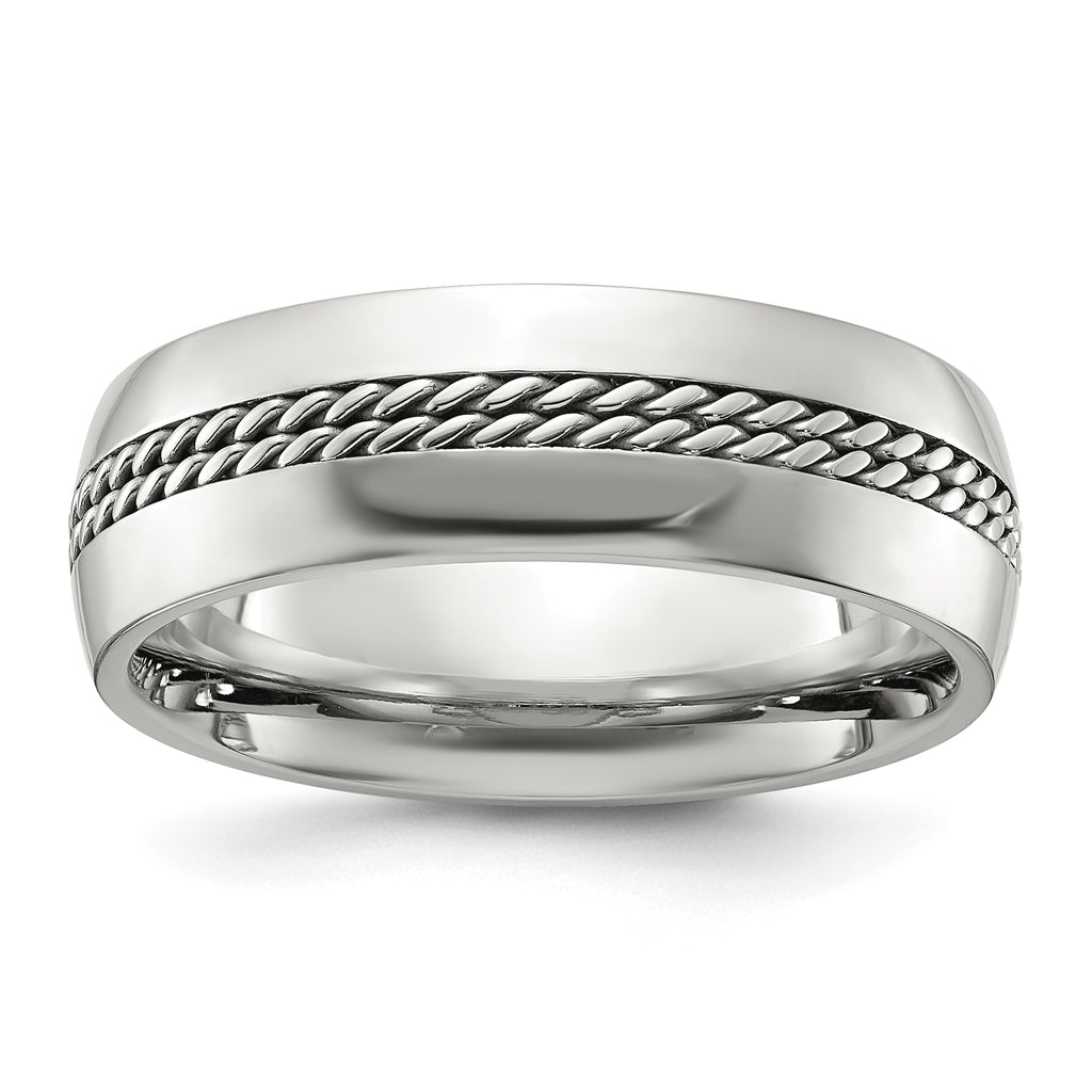 Chisel Stainless Steel Polished with Chain Inlay 7mm Center