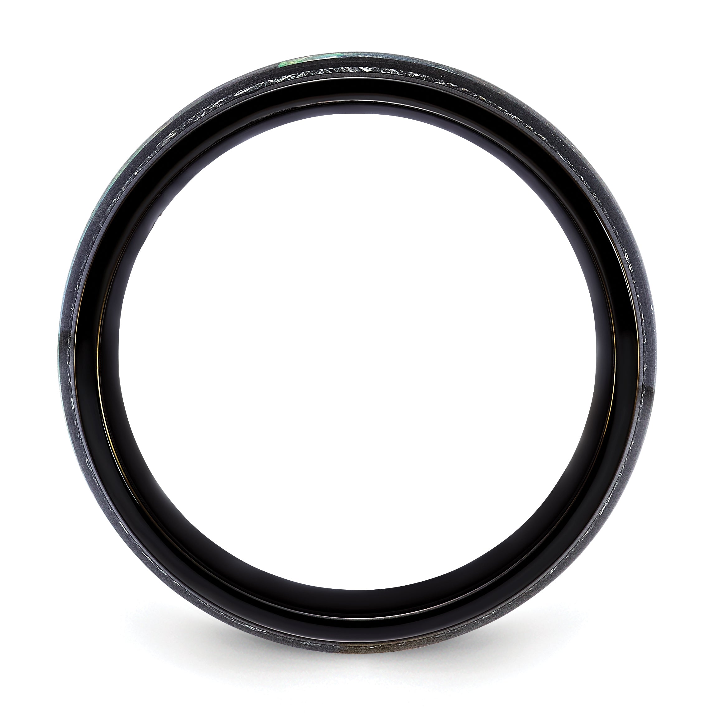 Stainless Steel Polished Black IP-plated with Abalone and Imitation Meteorite 8mm Band Secondary image