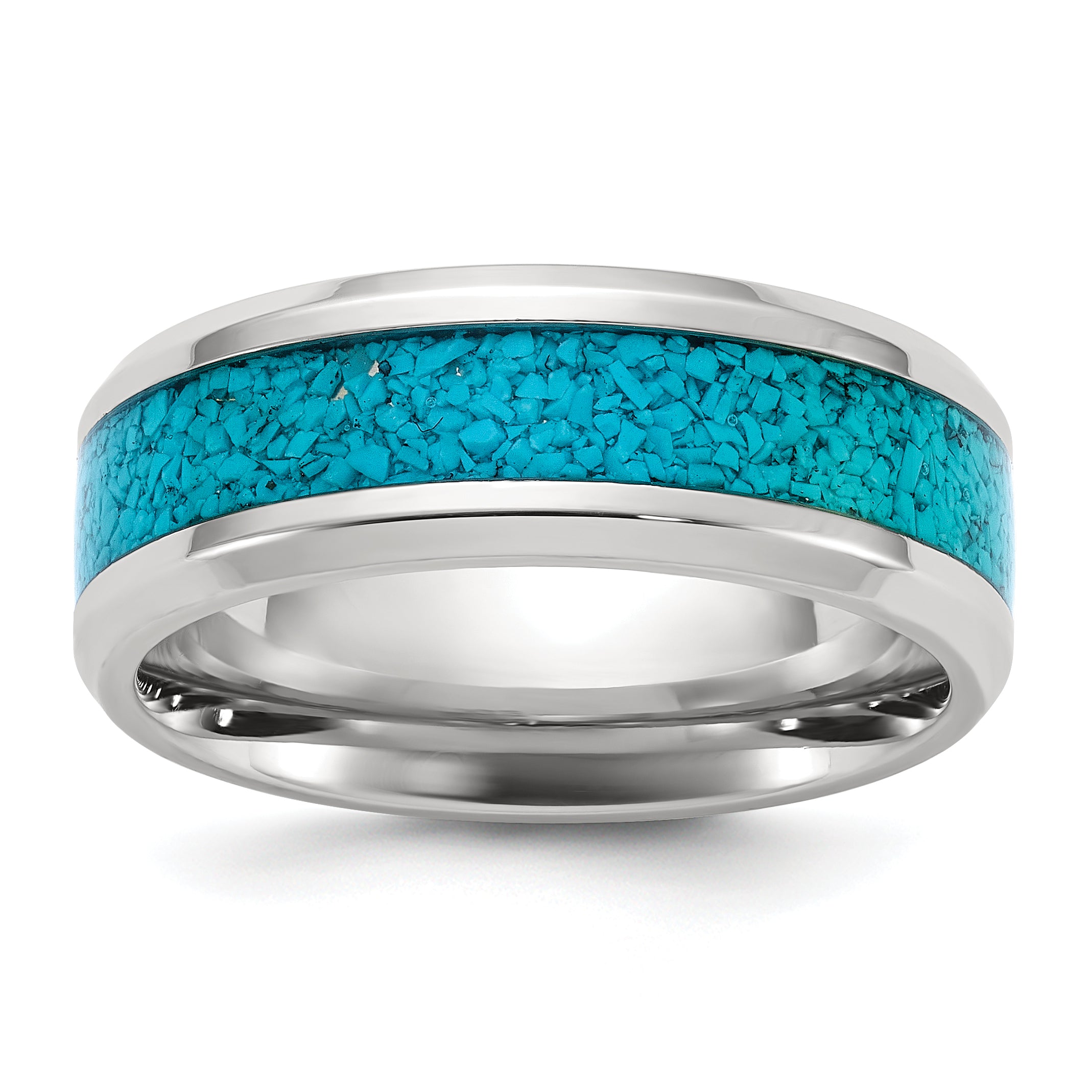 Chisel Stainless Steel Polished with Turquoise Inlay 8mm Band Main image
