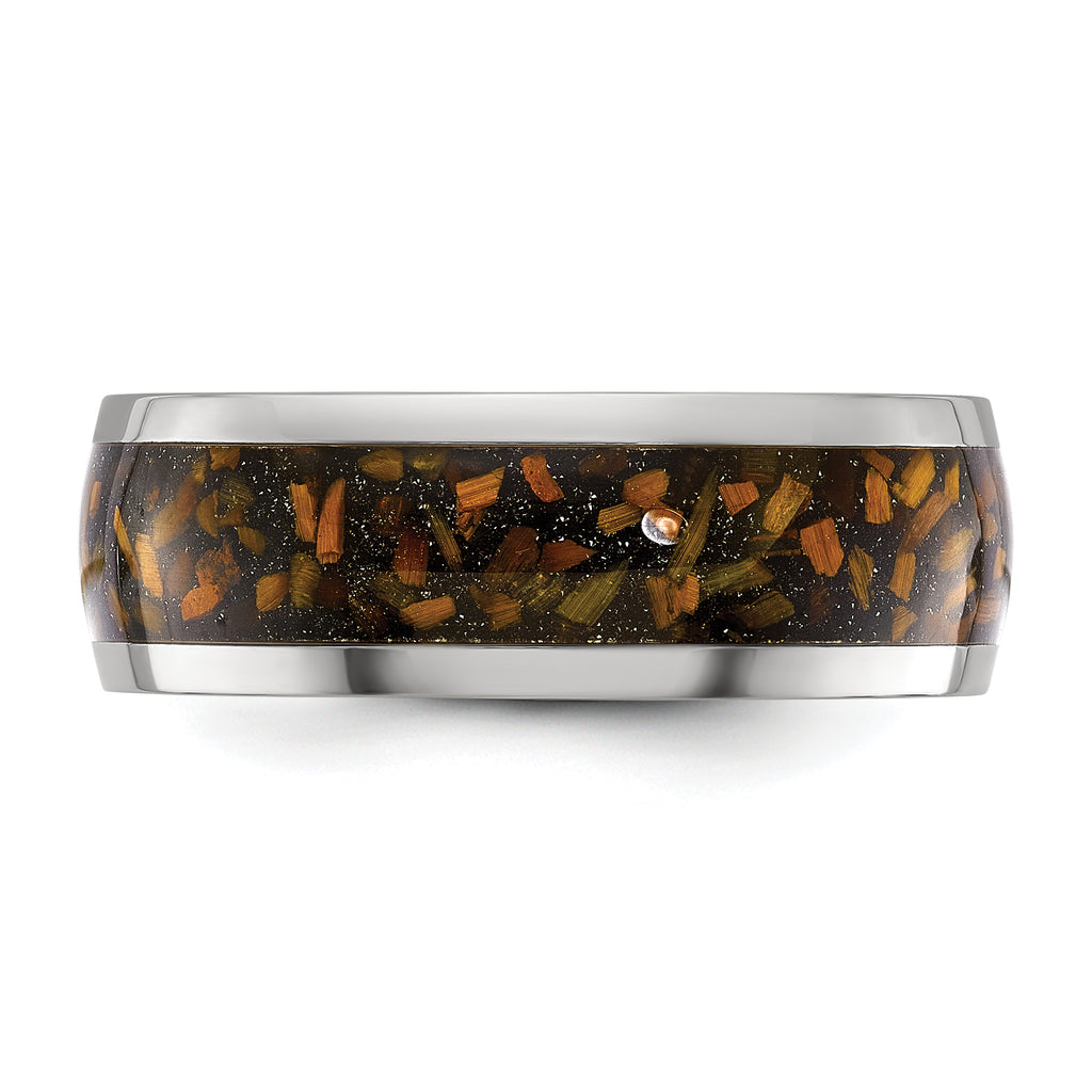 Chisel Stainless Steel Polished with Yellow Tiger's Eye Inlay 8mm Band
