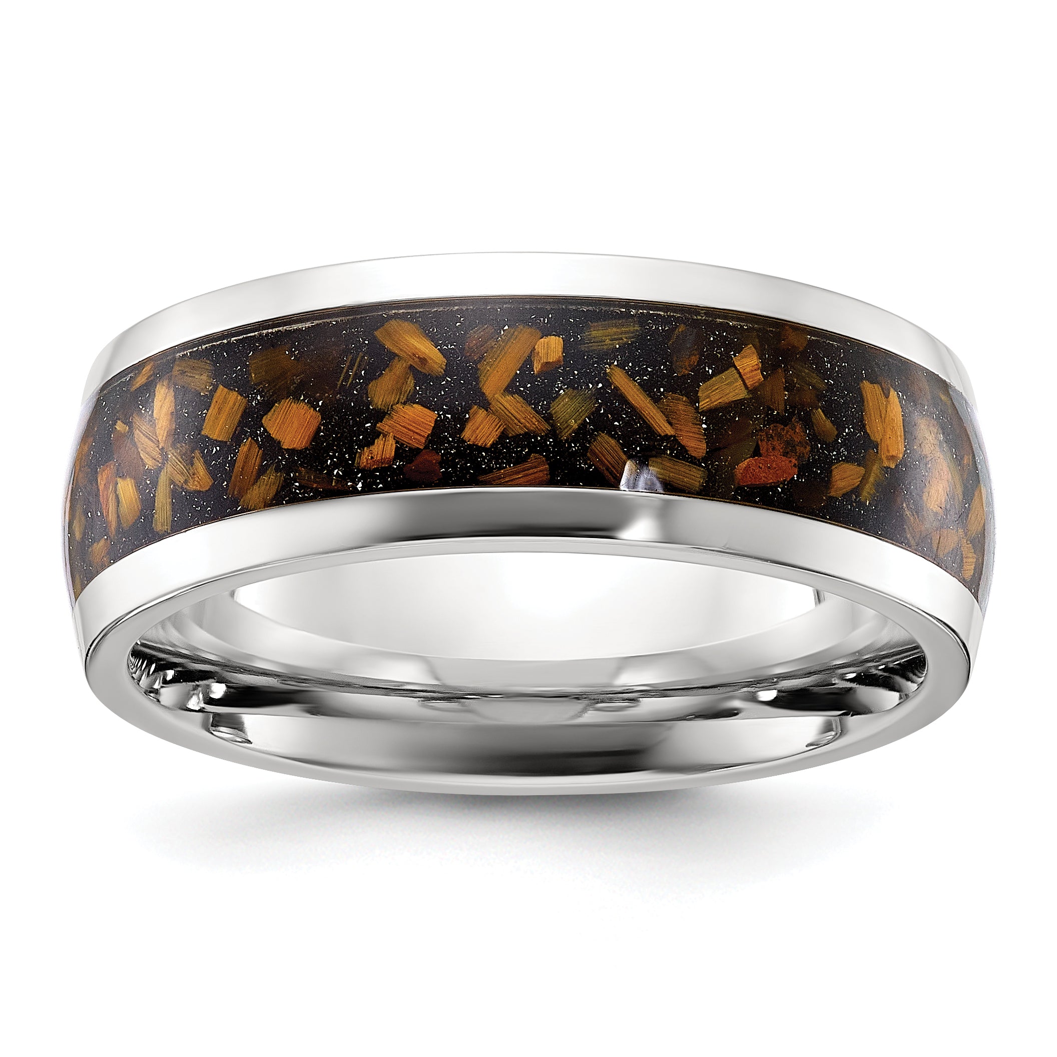 Chisel Stainless Steel Polished with Yellow Tiger's Eye Inlay 8mm Band Main image