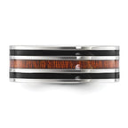 Chisel Stainless Steel Polished with Black Resin and Wood Inlay 8mm Band