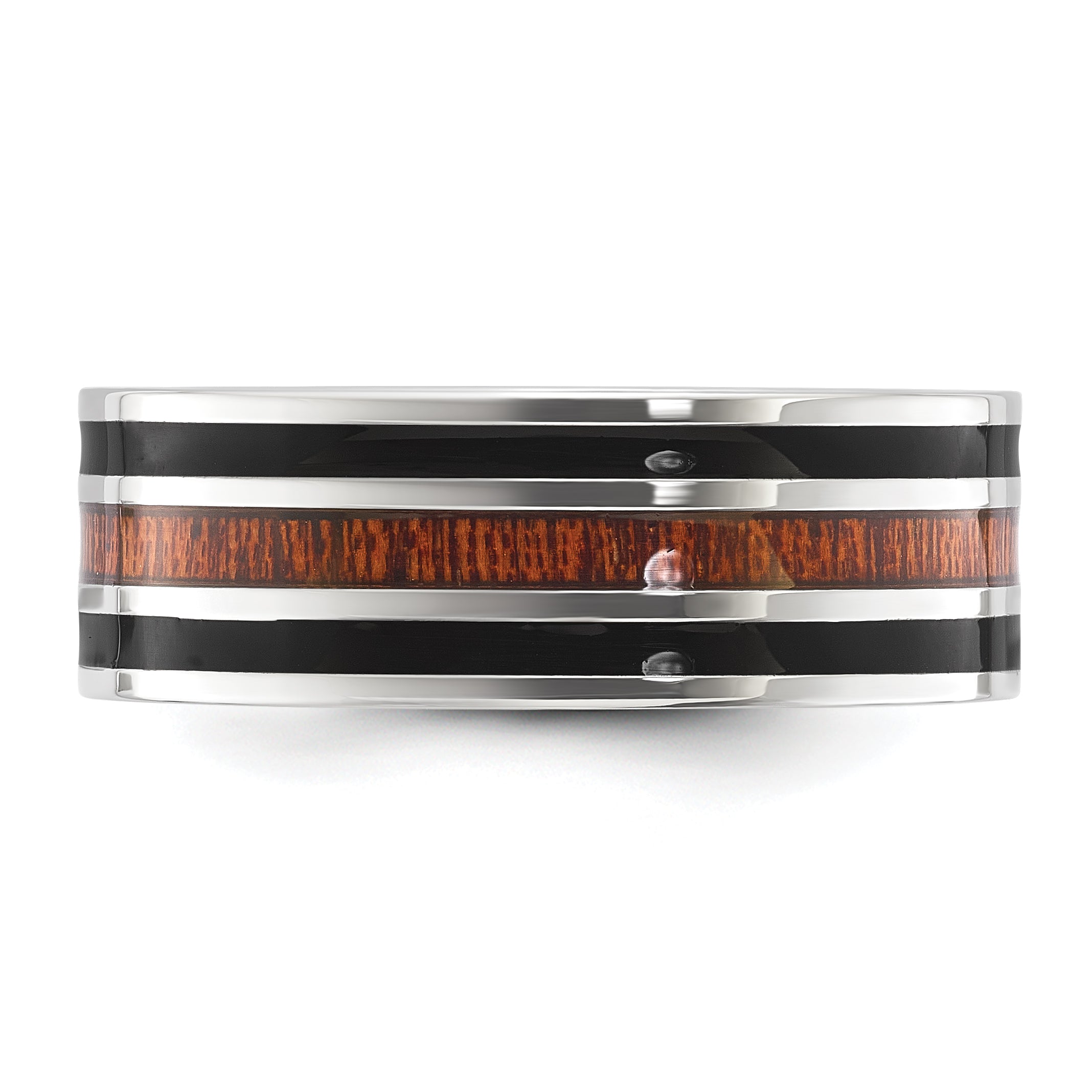 Chisel Stainless Steel Polished with Black Resin and Wood Inlay 8mm Band