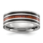 Chisel Stainless Steel Polished with Black Resin and Wood Inlay 8mm Band
